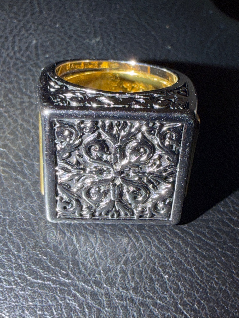 Authentic Konstantinos Sterling silver & 18K Gold Byzantine Square Signet Ring